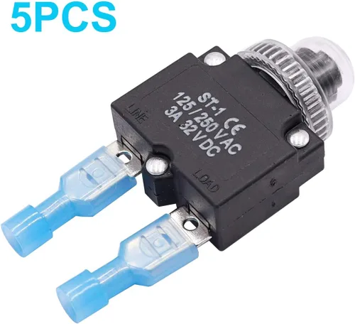 Miniatura 3 de mxuteuk 5 interruptores automáticos de 3 amperios con botón de reinicio manual de 125/250 V CA 32 V CC, interruptor protector de sobrecarga