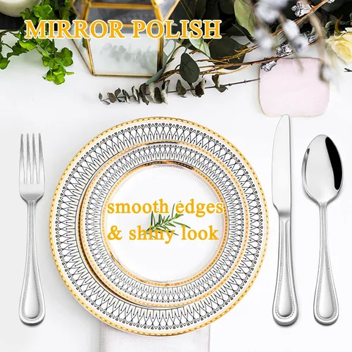 Miniatura 5 de LIANYU Juego de cubiertos para 4, juego de cubiertos de acero inoxidable de 20 piezas, utensilios de cocina de lujo con borde perlado, vajilla