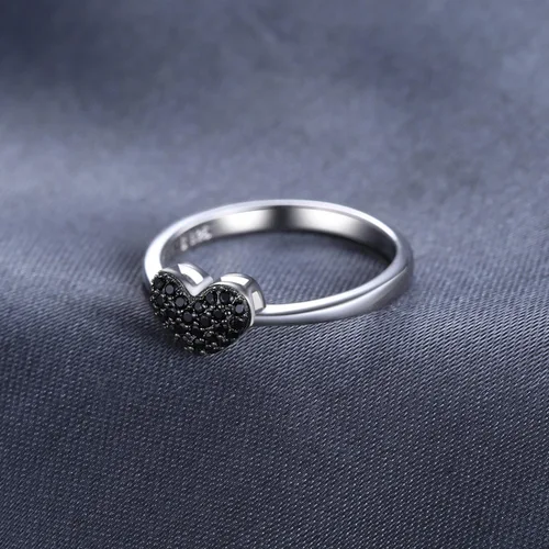Miniatura 3 de JewelryPalace Love Heart - Anillos de espinela negra genuina para ella, oro blanco de 14 quilates, plata de ley 925, anillo de promesa para mujer