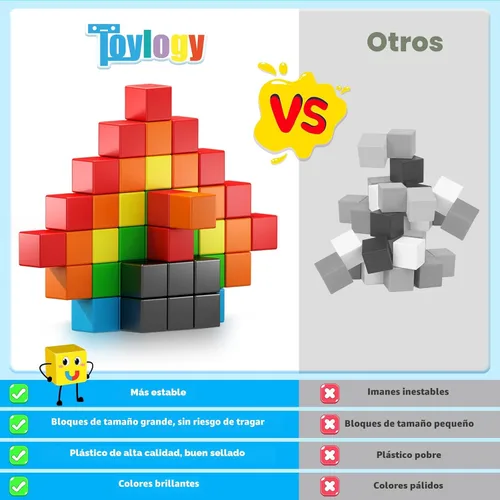 Miniatura 7 de 48 piezas de bloques magnéticos para juguetes de niños pequeños, juguete de cubo magnético grande para educación sensorial STEM preescolar, juguetes