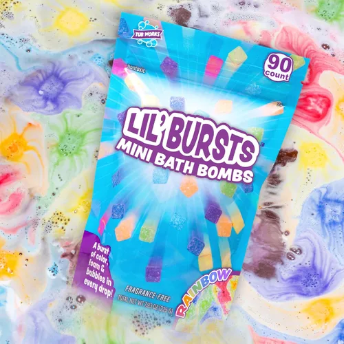 Miniatura 11 de Tub Works® Lil' Bursts™ Mini bombas de baño para niños, 90 unidades, Candy Splash No tóxicas Bombas de baño para niños pequeños con una ráfaga