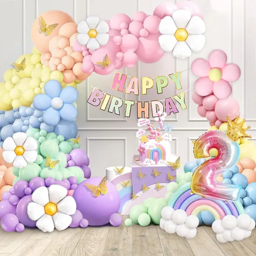 Miniatura 9 de Daisy Kit de Guirnalda de Globos de 219 Piezas con Globo Número 3, Pancarta, Decoración para Pastel, Decoraciones de Fiesta de Cumpleaños Arcoíris