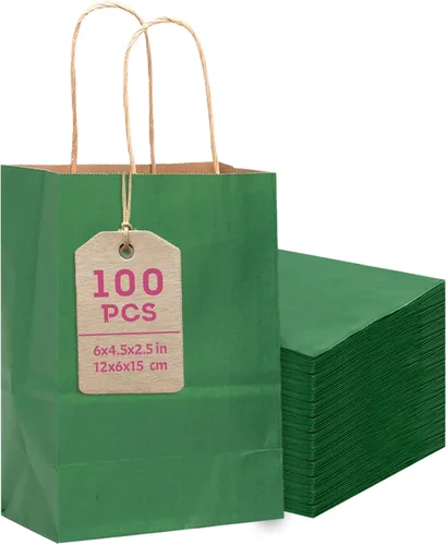 Miniatura 8 de Bakepacker 100 Piezas Bolsas de Regalo de Papel Mini Amarillo Brillante con Asas 6"x4.5"x2.5" Bolsas de Favor de Fiesta Múltiples Usos (Tamaño Mini)