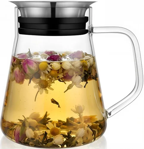 Aquach Tetera de vidrio de 27 onzas con tapa de filtro inteligente, hervidor de té de vidrio de borosilicato seguro para estufas con infusor de