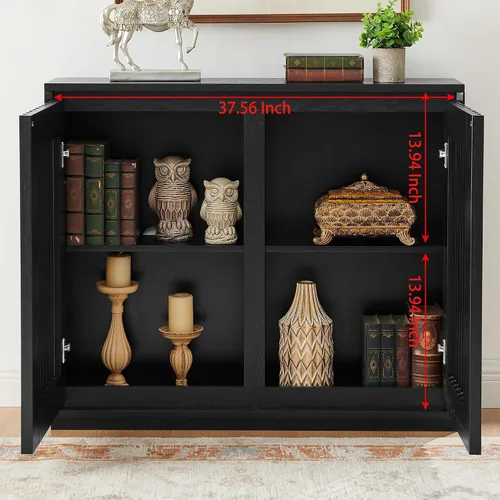 Miniatura 3 de Mesa consola estrecha de 39 pulgadas con puertas huecas, aparador moderno de mediados de siglo con 2 orificios de salida, gabinete de almacenamiento