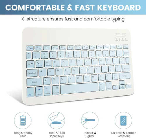 Miniatura 7 de SOPPY Funda con teclado Bluetooth y mouse para iPad de 11ª generación (A16) de 11 pulgadas 2025, 10ª generación de 10.9 pulgadas 2022, funda Azul