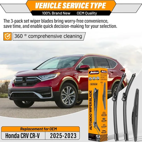 Miniatura 2 de AUTOBOO Escobillas Limpiaparabrisas de repuesto de 24"+19" pulgadas para Honda CRV CR-V 2023 2024 2025 con escobilla limpiaparabrisas trasera de 10