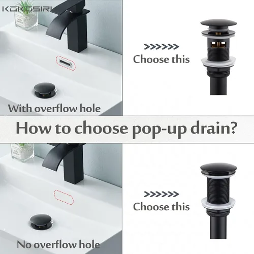 Miniatura 5 de KOKOSIRI C1002BK - Drenaje desplegable para fregadero de baño con cesta coladora, color negro mate con recogedor de pelo desmontable, Mate negro