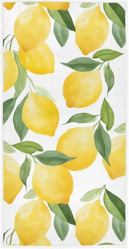 Pfrewn Toallas de mano de limón fresco de 16 x 30 pulgadas, toalla de baño retro con hojas de limón amarillo, toalla de baño suave y absorbente,