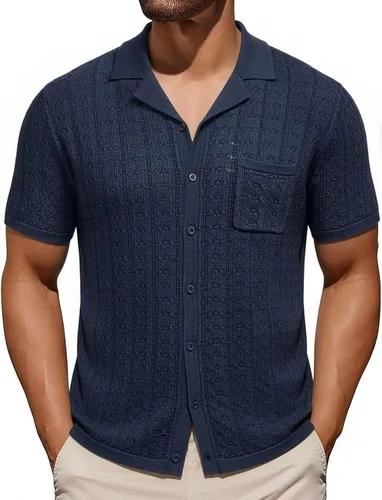 Miniatura 6 de Mens Cuban Guayabera Shirt Short Sleeve Untucked Solid Button Down Shirts Beach Wedding Causal Vacation Tops Pocket