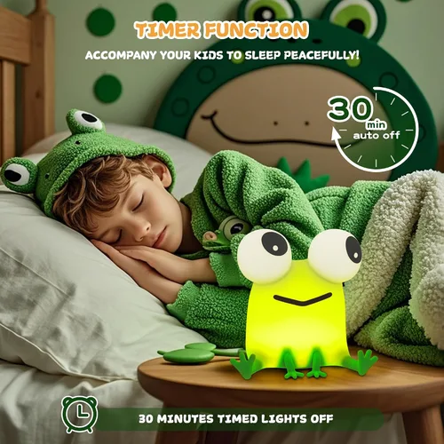 Miniatura 3 de FAMIDUO Linda luz nocturna de rana, lámpara LED de silicona esponjosa novedosa de animales, luz nocturna para guardería a 3 niveles con Verde