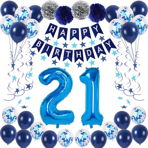 Miniatura 12 de Decoraciones de fiesta de cumpleaños azul número 12 para niños y niñas, suministros de globos de feliz cumpleaños 12 con pancarta de feliz Azul-a-31