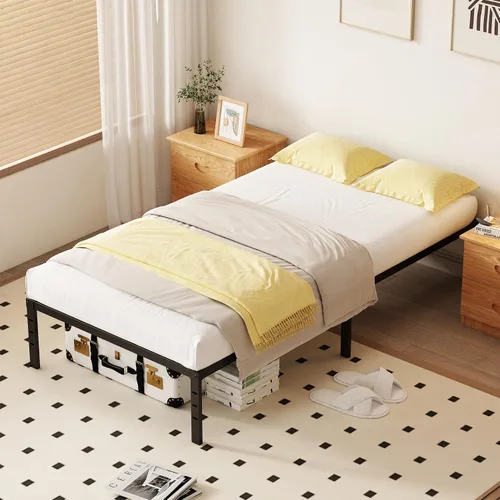 Miniatura 3 de Marco de cama tamaño individual de 14 pulgadas, resistente, metal, no necesita somier, almacenamiento debajo de la cama, fácil montaje, sin ruido