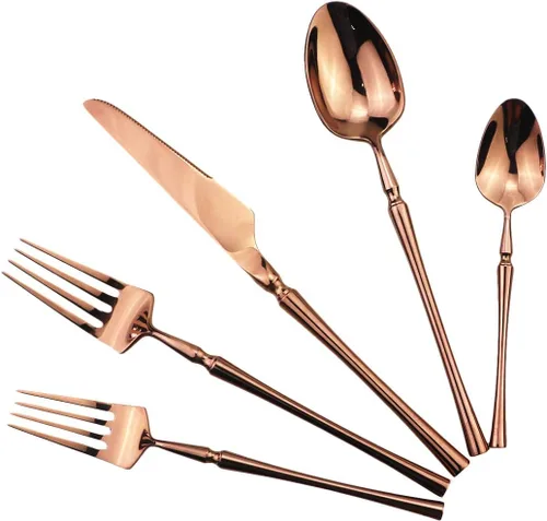 Miniatura 9 de Juego de cubiertos negros de 5 piezas de acero inoxidable 18/10 para 1, acabado espejo, ideal para bodas, festivales, fiestas, cocina en casa, apto