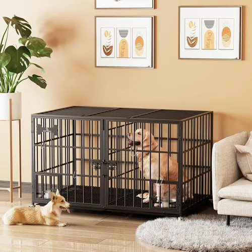 Miniatura 2 de Jaula XL de 54 pulgadas para perros grandes/perros medianos dobles, jaula de metal resistente para perros, toda metálica con parte superior abierta