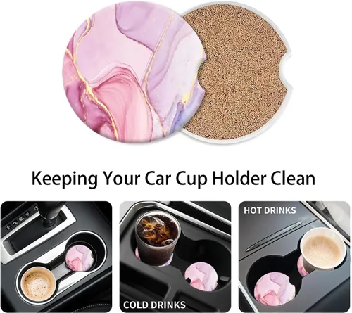Miniatura 5 de Portavasos para automóvil para mujeres y hombres, paquete de 2 soportes de cerámica con mármol dorado rosa, elegantes accesorios interiores