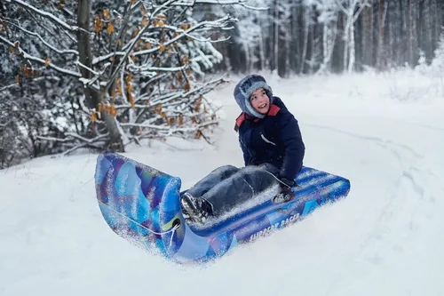 Miniatura 2 de Slippery Racer Trineo de nieve inflable gigante para adultos y niños, duradero, resistente, paquete de 2 unidades rojo y azul, 60 pulgadas