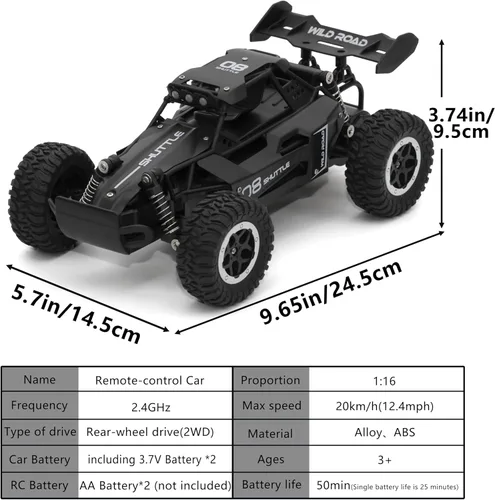 Miniatura 7 de Coche de control remoto RC Cars 1:16 All Terrain Monster Truck LED, 2WD Off Road Hobby RC 2.4GHz de alta velocidad, 20 Km/h RC Car Juguetes Regalo