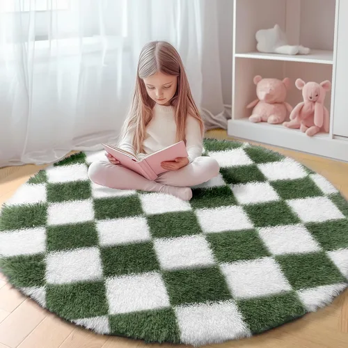 Miniatura 44 de KICMOR - Tapete a cuadros afelpado, peludo, mullido, color beige y blanco crema, pequeño, de 2 x 3 pies, para dormitorio, sala, junto a la cama