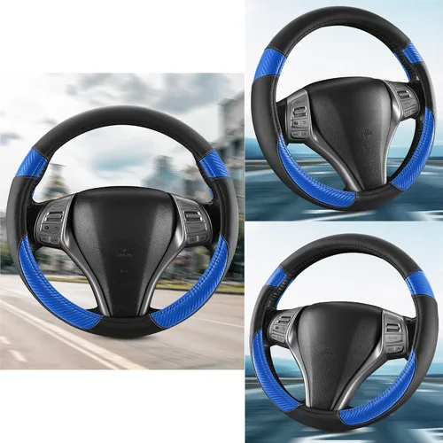 Miniatura 2 de Funda antideslizante de piel de napa para volante de automóvil, accesorios universales para automóvil para mujeres y hombres, apto para SUV de 14