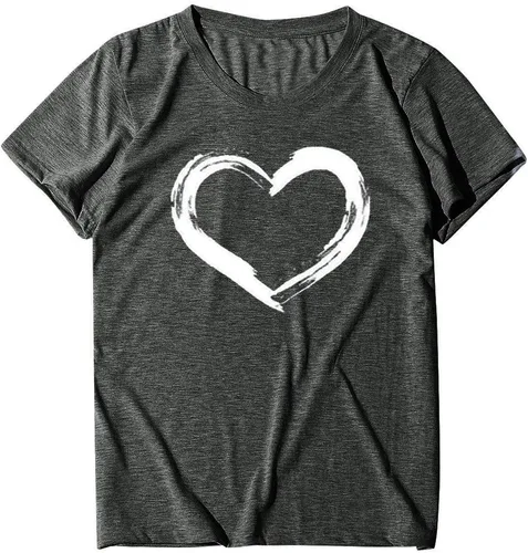 Miniatura 14 de Camisetas de manga corta con estampado de corazón para mujer, camisetas de ajuste regular, linda y divertida, ropa de regalo 2023