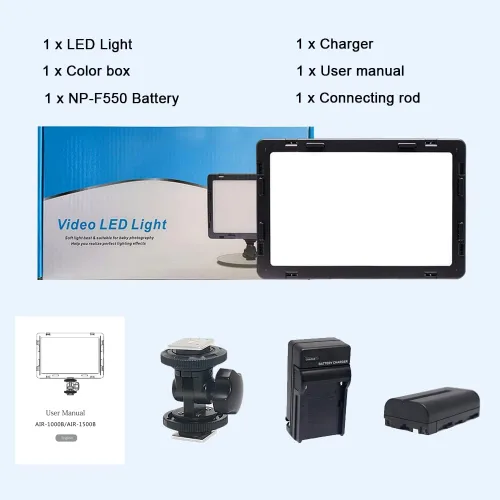 Miniatura 6 de Air-1000b 160pcs Panel de luz suave, luz de video LED portátil, brillo regulable bicolor 3200K-5500K para cámara réflex digital Canon Nikon Sony