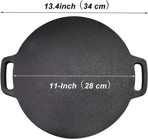 Miniatura 2 de Sartén de hierro fundido de 11 pulgadas Roti Tawa, sartén de crepe de hierro fundido de doble asa para dosa, tortillas