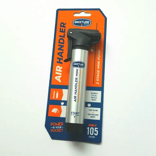 Miniatura 2 de Mini bomba de bicicleta con manipulador de aire de la marca BIKETUBE – Diseño de dos etapas con barril de aluminio – Compatible con válvulas Presta