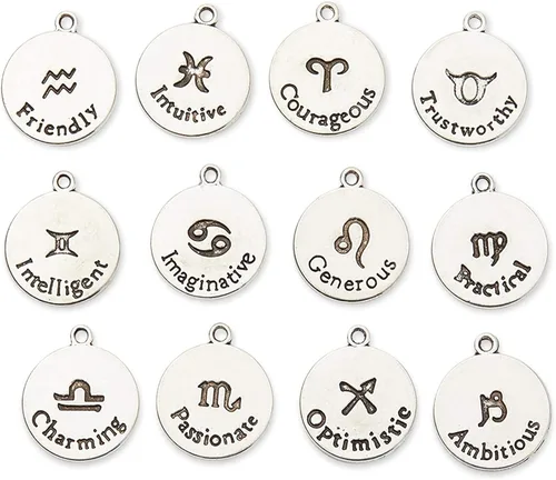 Miniatura 6 de Bright Creations Dijes del zodiaco para hacer joyas, 72 piezas, aleación de plata, 0.69 x 0.69 pulgadas, dijes de pulsera del zodiaco, acentos