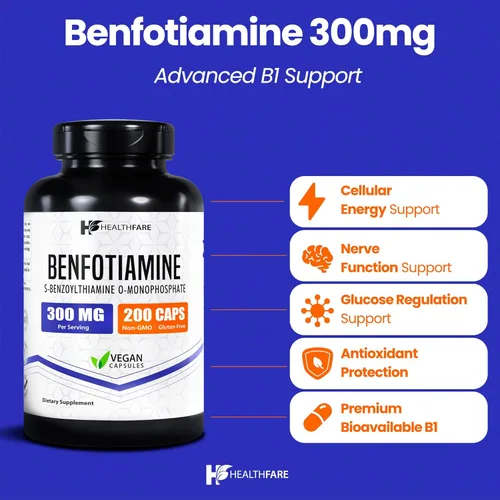 Miniatura 2 de Healthfare Benfotiamina 300mg 200 cápsulas vegetales Absorción mejorada Apoya la salud general Mayor biodisponibilidad