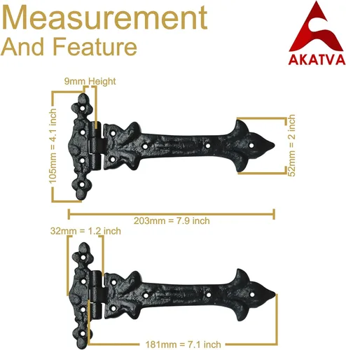 Miniatura 4 de Akatva Juego de bisagras en T – 2 piezas de bisagras de puerta para vallas de madera resistentes – Bisagras de granero para puertas – Bisagras