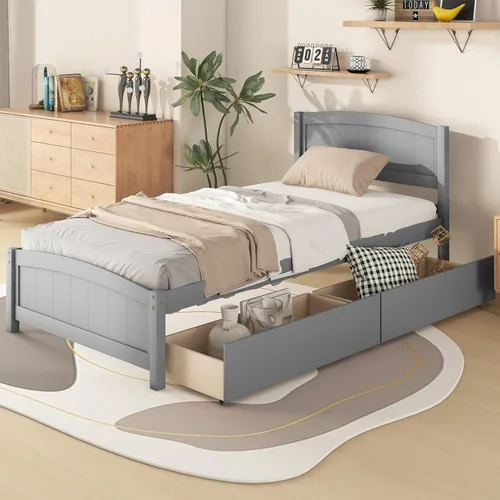 Miniatura 11 de Harper & Bright Designs Cama de plataforma de tamaño individual con 2 cajones de almacenamiento, marco de cama individual de madera