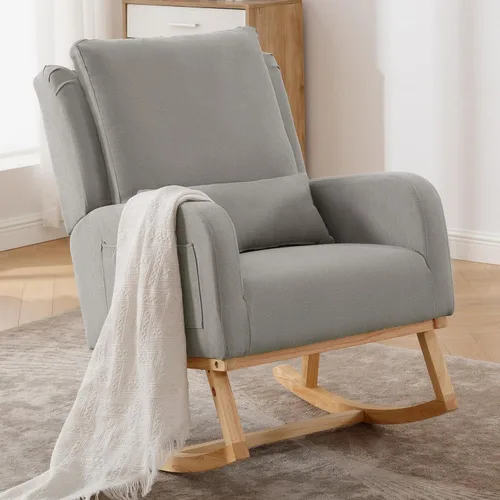 Miniatura 8 de HCHAIRH Silla Mecedora para Cuarto de Bebé, Sillas Mecedoras Tapizadas con Cojín Lumbar, Silla Mecedora Moderna y Elegante para Cuarto de Mamá, Sala