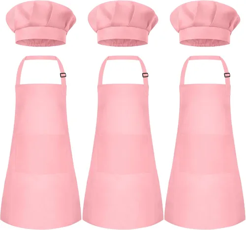 Miniatura 21 de Conjunto de Delantal y Gorro de Chef para Niños, Delantal Infantil Ajustable con 2 Bolsillos, para Niños Chef y Pintura, Cocinar, Hornear