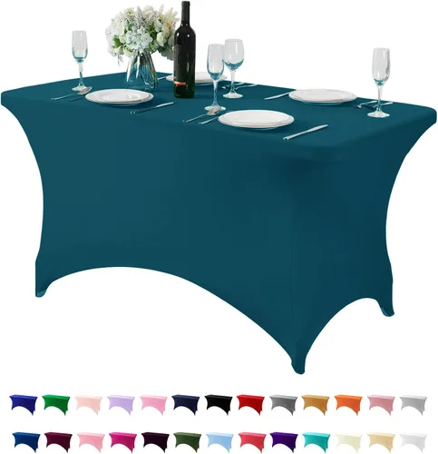 Miniatura 56 de Mantel de elastano para mesas de 4, 6 u 8 pies, mantel elástico universal ajustable para fiestas, banquetes, bodas y eventos - Verde manzana
