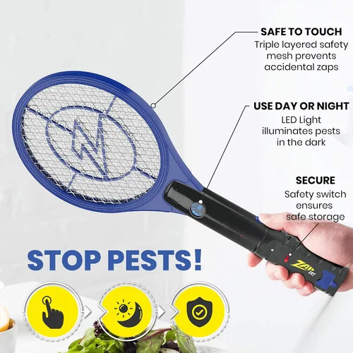 Miniatura 3 de Zap It Bug Zapper - Raqueta mata mosquitos recargable de 4000 voltios, cable de carga USB, Paquete de 2 Amarillo