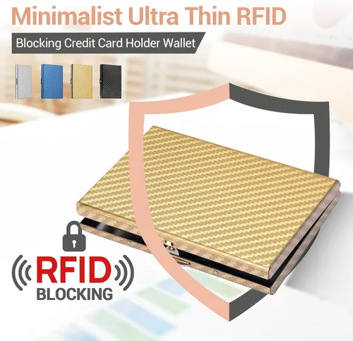 Miniatura 121 de BONSYL® Soporte para tarjetas de crédito, cartera delgada de metal con bloqueo RFID, con 6 ranuras para tarjetas, para mujeres y hombres.