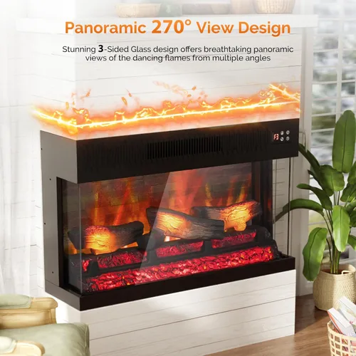 Miniatura 3 de ROVSUN - Chimenea eléctrica de 28 pulgadas de 3 lados con inserto de vidrio, chimenea eléctrica con control remoto, chimenea empotrada y de pared