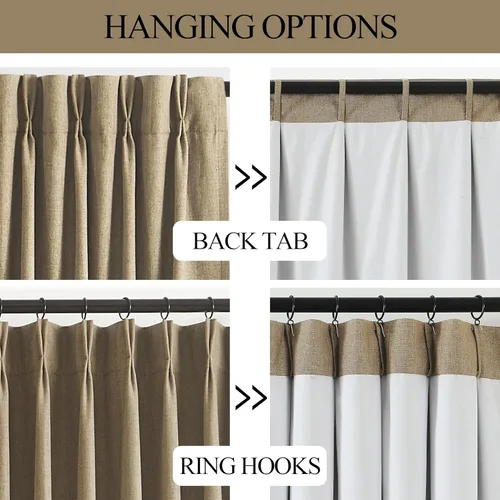 Miniatura 4 de Vision Home Cortinas marrones con pliegues pinzados de bloqueo total, cortinas de ventana de lino mezclado para oscurecimiento de la habitación, 95
