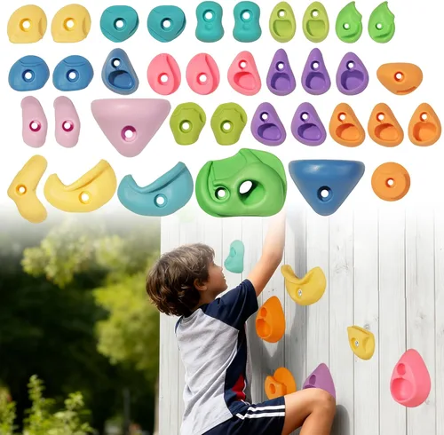 Miniatura 13 de 32 piezas de pared de escalada en roca para niños, soportes de escalada de pared de roca, kits de agarre de pared para escalada de adultos con 32