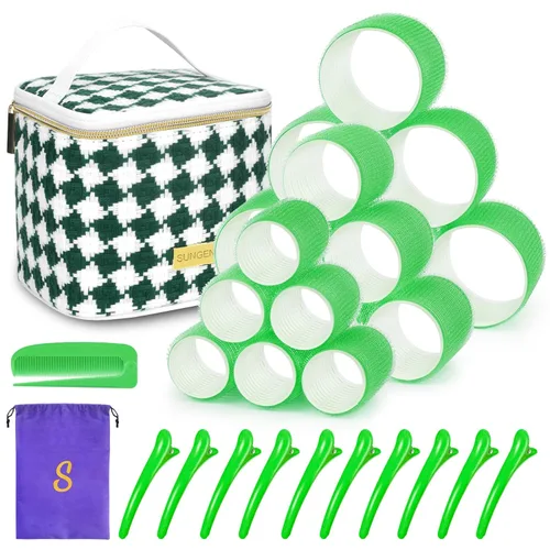 Miniatura 11 de Juego de rodillos de cabello 18 piezas, rodillos de cabello con pinzas y peine, rizadores de peluquería, estilos DIY, Sungenol 3 tamaños de rodillos