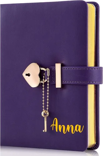 Miniatura 13 de Agenda personalizada con cerradura y llave para niñas, tamaño B6 de 5.3 x 7 pulgadas, 290 páginas con bordes dorados, cierre de corazón dorado
