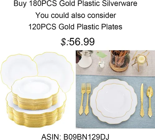 Miniatura 6 de NOCCUR Juego de cubiertos de plástico dorado de 180 piezas, cubiertos desechables de plástico dorado, incluye 60 tenedores, 60 cucharas, 60