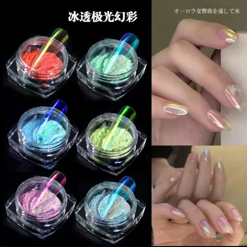 Miniatura 3 de Polvo cromado de sirena blanca con purpurina para uñas, 7 colores iridiscentes Aurora cromados, polvo de neón, pigmento de espejo holográfico, arco