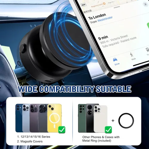 Miniatura 7 de Soporte magnético giratorio para teléfono con 360 grados, soporte de teléfono eléctrico con succión magnética para automóvil, absorción magnética