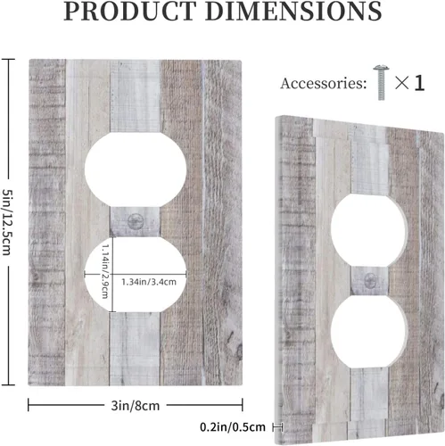 Miniatura 5 de Placa de pared dúplex de receptáculo de dispositivo de 1 gang de madera envejecida blanca gris con veta de tablón, cubierta de enchufe eléctrico