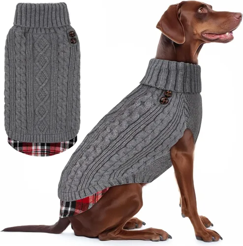 Miniatura 35 de KYEESE - Suéter para perro mediano, suéter tejido con estampado de cuadros, cálido abrigo de mascotas para otoño e invierno