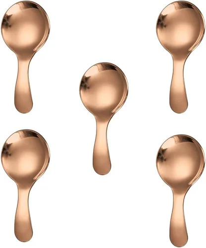 Miniatura 11 de 5 cucharas de mango corto, mini cucharas de acero inoxidable, cuchara redonda gruesa para condimentos de sal, postre, té, café (negro)