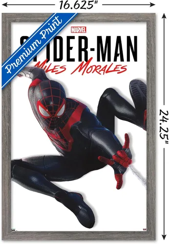 Miniatura 3 de Trends International Marvel Comics - Póster de pared de la serie Miles Morales, 22.4 pulgadas de largo x 14.7 pulgadas, versión enmarcada de madera