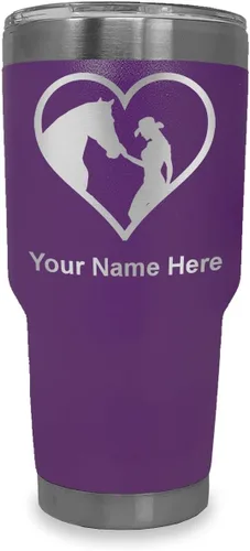 Miniatura 24 de LaserGram Vaso aislado al vacío de 20 onzas, corazón de vaquera de caballo, grabado personalizado incluido (negro)